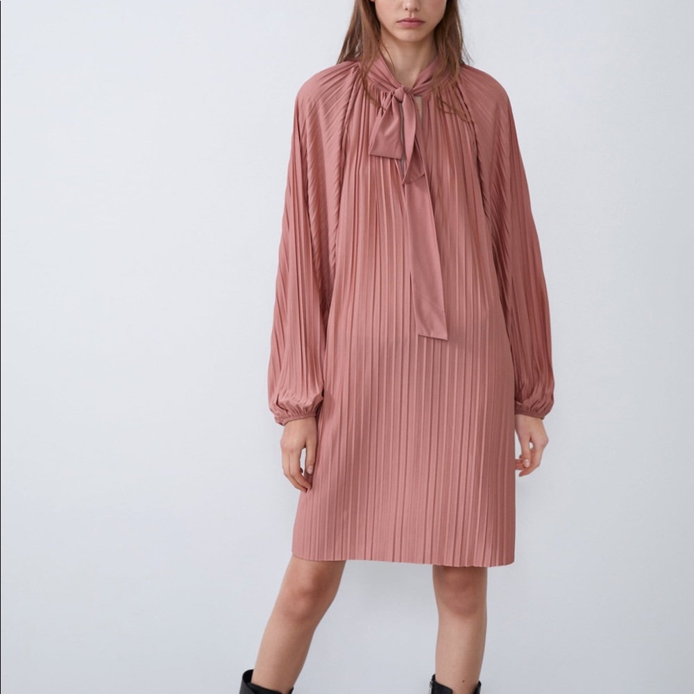 ZARA Pink Pleated Dress - Picture 2 of 8